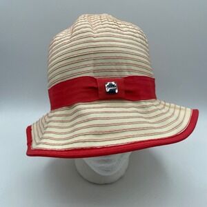 Calvin Klein Striped Sun Hat Red White Ribbon Accent Women